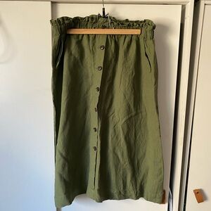 Madewell Green Smocked A-Line Midi Skirt